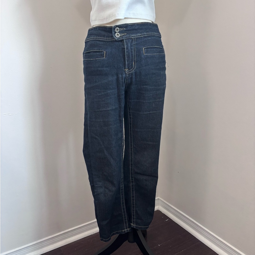 Women’s Y2K Straight Leg Dark Blue Denim Jeans from Angels Mid Rise